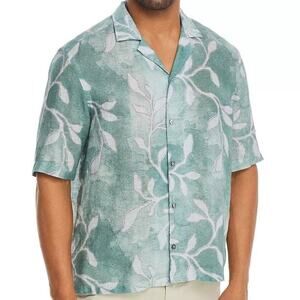 Hugo Boss NWOT Lars Regular Fit Palm Frond Print Short Sleeve Size M 100% Linen